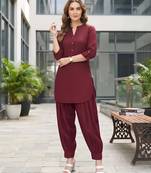 Maroon plain cotton kurta set