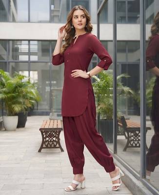 Maroon plain cotton kurta set 5