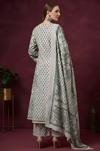 White floral printed cotton kurta set
