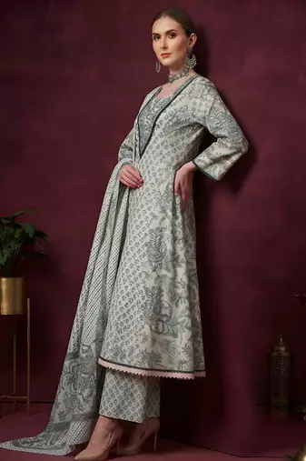 White floral printed cotton kurta set