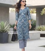 Blue floral printed viscose rayon kurta set