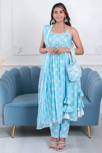 Sky blue lotus 3 piece suit set