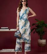 Blue floral printed viscose rayon kurta set