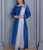 Aarohi blue peacock broach 3 piece suit set