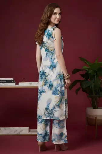 Blue floral printed viscose rayon kurta set