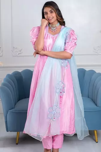 Baby pink 3 piece suit set with embellished dupatta
