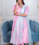 Baby pink 3 piece suit set with embellished dupatta