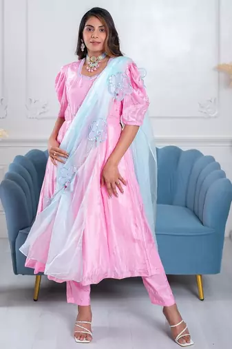 Baby pink 3 piece suit set with embellished dupatta