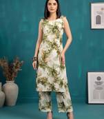 Green floral printed viscose rayon kurta set