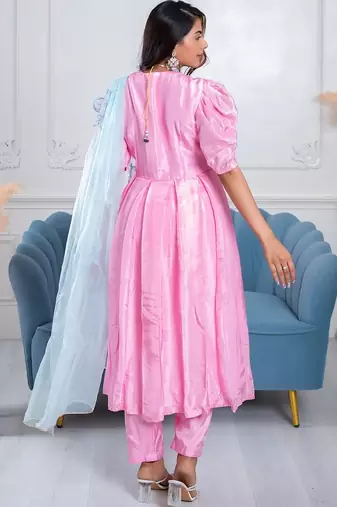 Baby pink 3 piece suit set with embellished dupatta