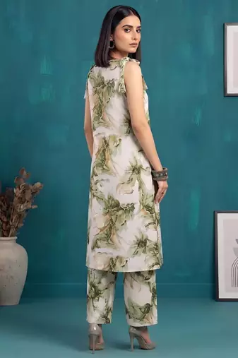 Green floral printed viscose rayon kurta set