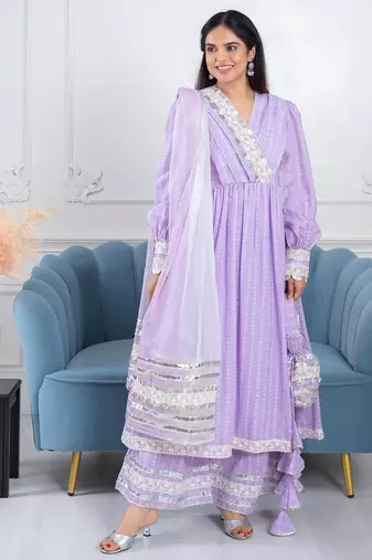 Lavender bandhani gota 3 piece suit set