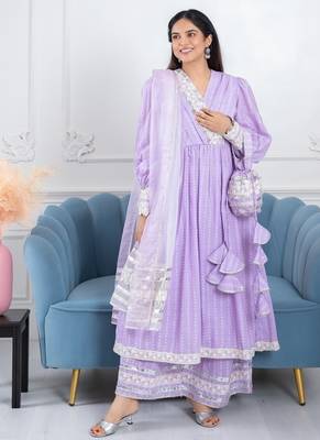 Lavender bandhani gota 3 piece suit set 2