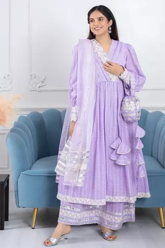 Lavender bandhani gota 3 piece suit set