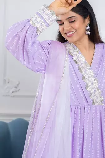 Lavender bandhani gota 3 piece suit set