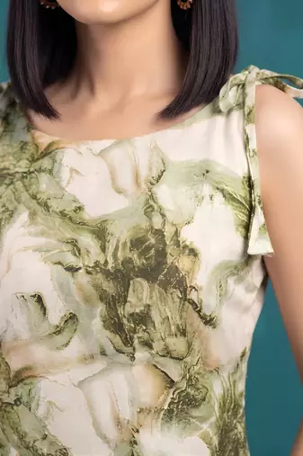 Green floral printed viscose rayon kurta set