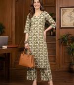 Green floral printed viscose rayon kurta set