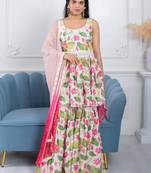 Qainat white floral 3 piece suit set
