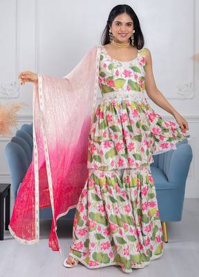 Qainat white floral 3 piece suit set 2