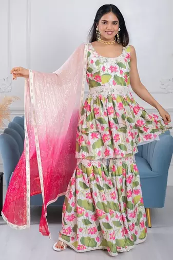 Qainat white floral 3 piece suit set