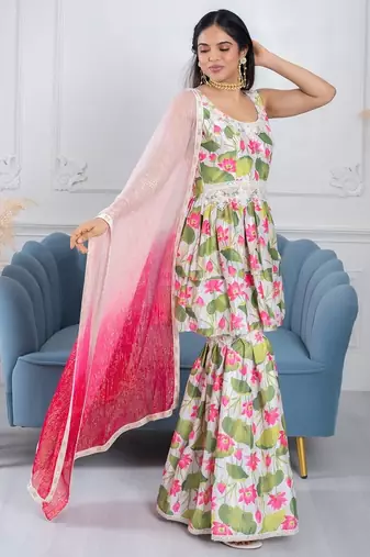 Qainat white floral 3 piece suit set