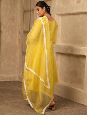 Sun kissed yellow hand embroidered  a- line chanderi suit 3