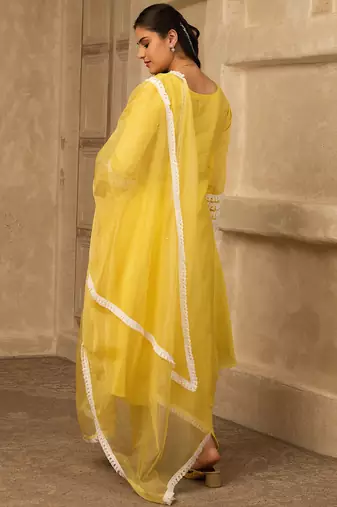 Sun kissed yellow hand embroidered  a- line chanderi suit