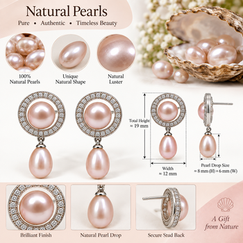 Certified natural freshwater pearls jewellery pink freshwater pearl drop earrings with cz halo circle 3