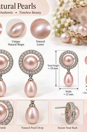 Certified natural freshwater pearls jewellery pink freshwater pearl drop earrings with cz halo circle