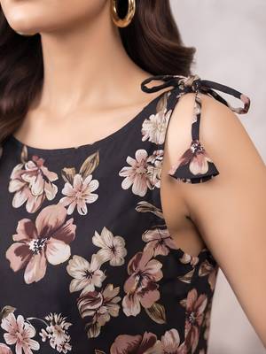 Black floral printed viscose rayon kurta set 3