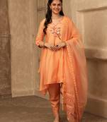 Amber peach hand embroidered  a line suit