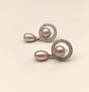 Certified natural freshwater pearls jewellery pink freshwater pearl drop earrings with cz halo circle 4