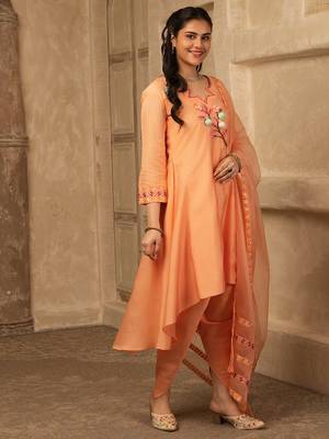 Amber peach hand embroidered  a line suit 2
