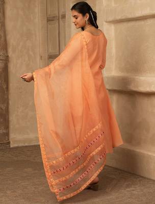 Amber peach hand embroidered  a line suit 3