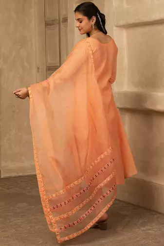 Amber peach hand embroidered  a line suit