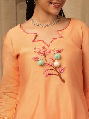 Amber peach hand embroidered  a line suit 4