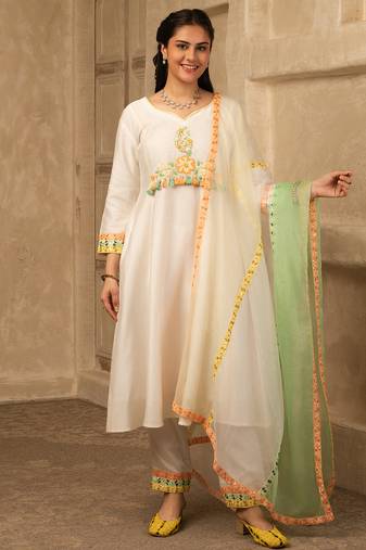 Ira ivory hand embroidered  a line suit