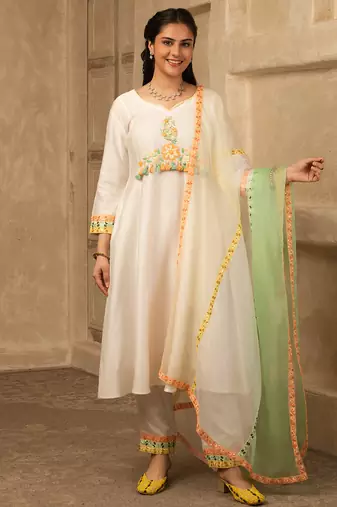 Ira ivory hand embroidered  a line suit