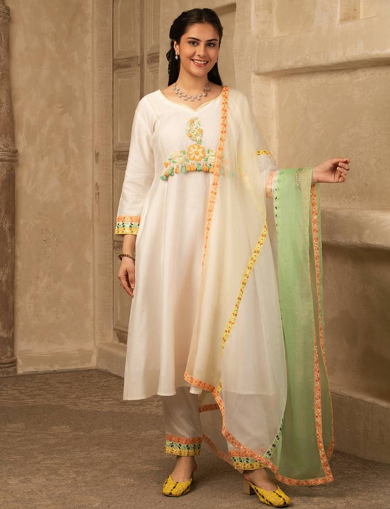 Ira ivory hand embroidered  a line suit