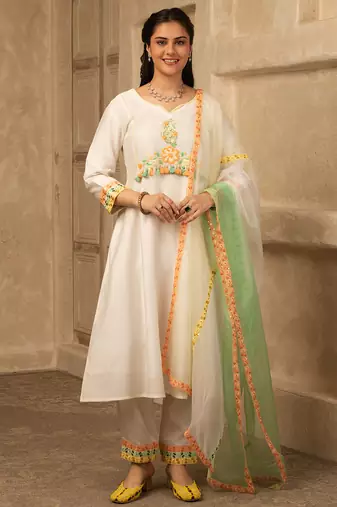 Ira ivory hand embroidered  a line suit