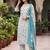 Turquoise floral printed cotton kurta set