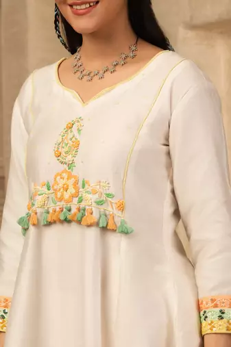 Ira ivory hand embroidered  a line suit