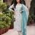 Turquoise floral printed cotton kurta set