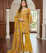 Yellow floral printed cotton kurta set