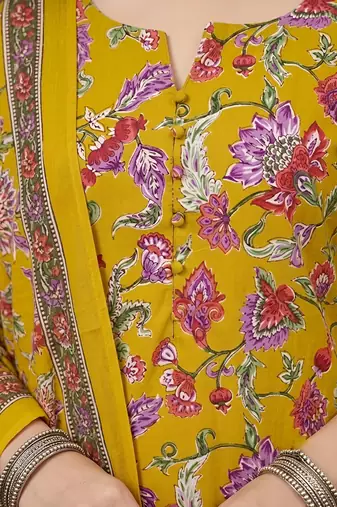 Yellow floral printed cotton kurta set