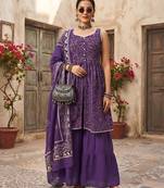 Purple floral printed cotton kurta set