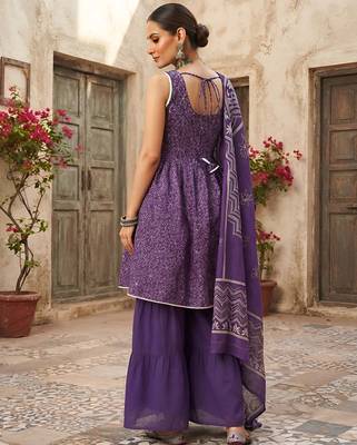 Purple floral printed cotton kurta set 2