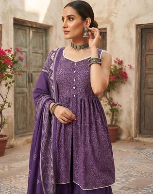 Purple floral printed cotton kurta set 3