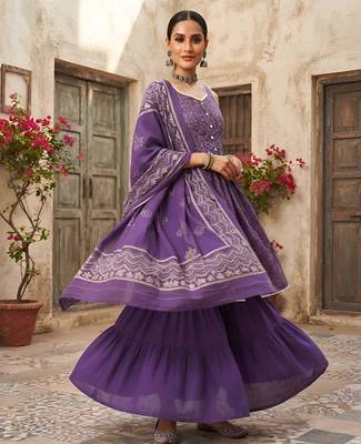 Purple floral printed cotton kurta set 4