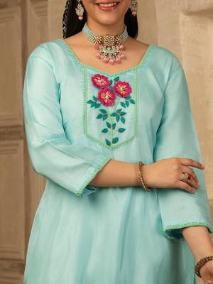 Pastel blue hand embroidered  silk suit 4